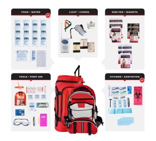 5 Person Essential Survival Kit, Rolling Bag, Backpack