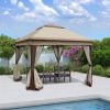 Outdoor 11x 11Ft Pop Up Gazebo Canopy With Removable Zipper Netting; 2-Tier Soft Top Event Tent; Suitable For Patio Backyard Garden Camping Area; Coff