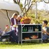 Folding Camping Table with 2-Tier Open Shelves for Outdoor BBQ