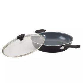 12" Nonstick Ceramic covered Skillet with Helper Handle Black/Gray (Color: Black)