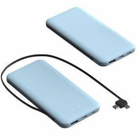 10000mAh Power Bank Portable Phone Charger External Battery Pack with LT & Type-C Double-ended Cable Type-C USB Cable Fit For IOSPhone 14 Android And (Color: Blue)