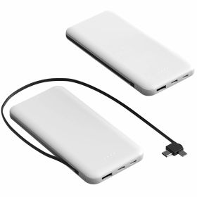 10000mAh Power Bank Portable Phone Charger External Battery Pack with LT & Type-C Double-ended Cable Type-C USB Cable Fit For IOSPhone 14 Android And (Color: White)