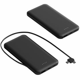 10000mAh Power Bank Portable Phone Charger External Battery Pack with LT & Type-C Double-ended Cable Type-C USB Cable Fit For IOSPhone 14 Android And (Color: Black)